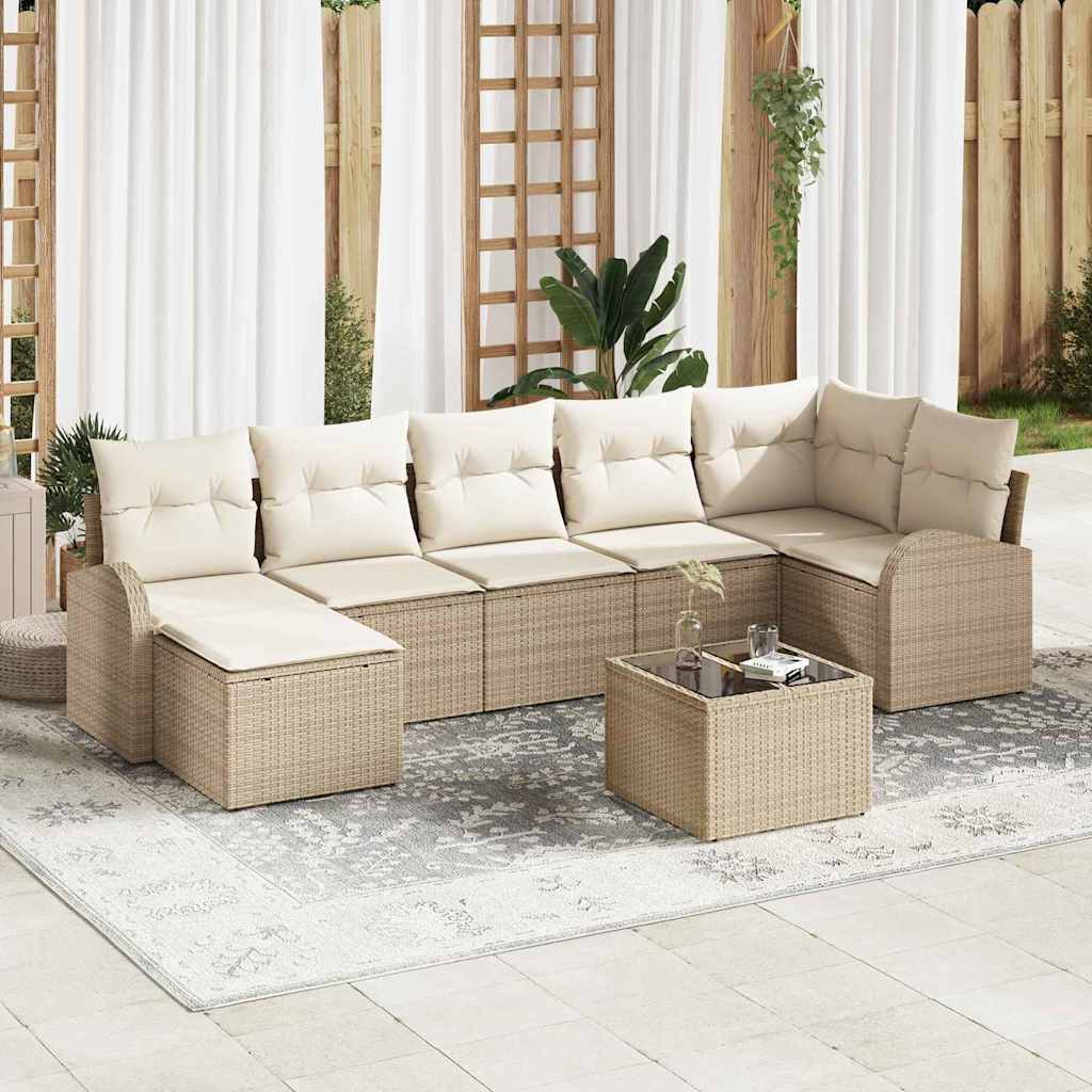 Σετ Καναπέ με μαξιλάρι με αποθήκευση 8 pcs Μπεζ συνθετικό ρατάν