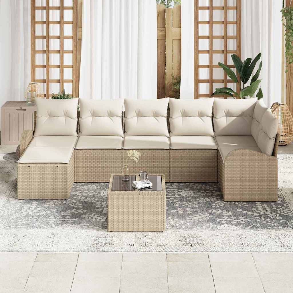 Σετ Καναπέ με μαξιλάρι με αποθήκευση 8 pcs Μπεζ συνθετικό ρατάν