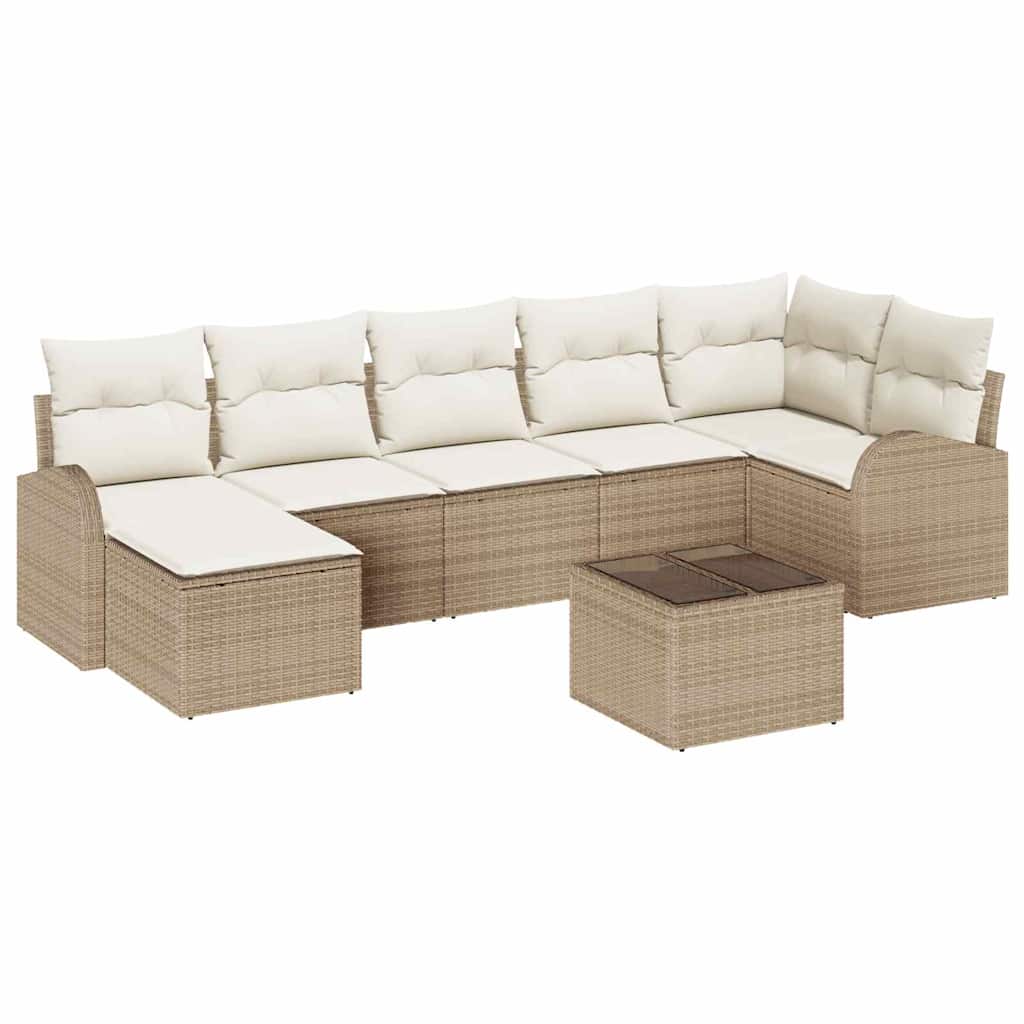 Σετ Καναπέ με μαξιλάρι με αποθήκευση 8 pcs Μπεζ συνθετικό ρατάν