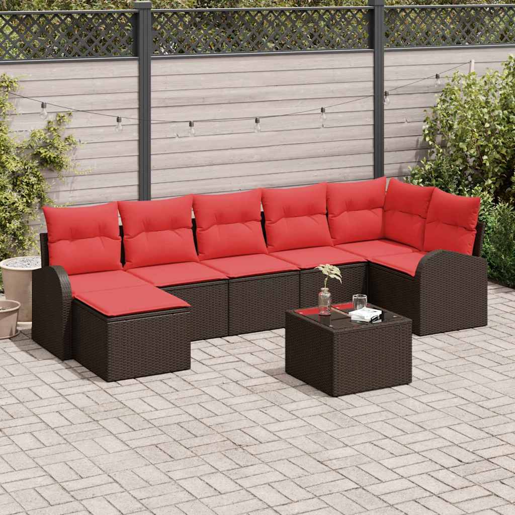 Σετ Καναπέ με μαξιλάρι 8 pcs Καφέ και Κόκκινο συνθετικό ρατάν - Pakobazaar