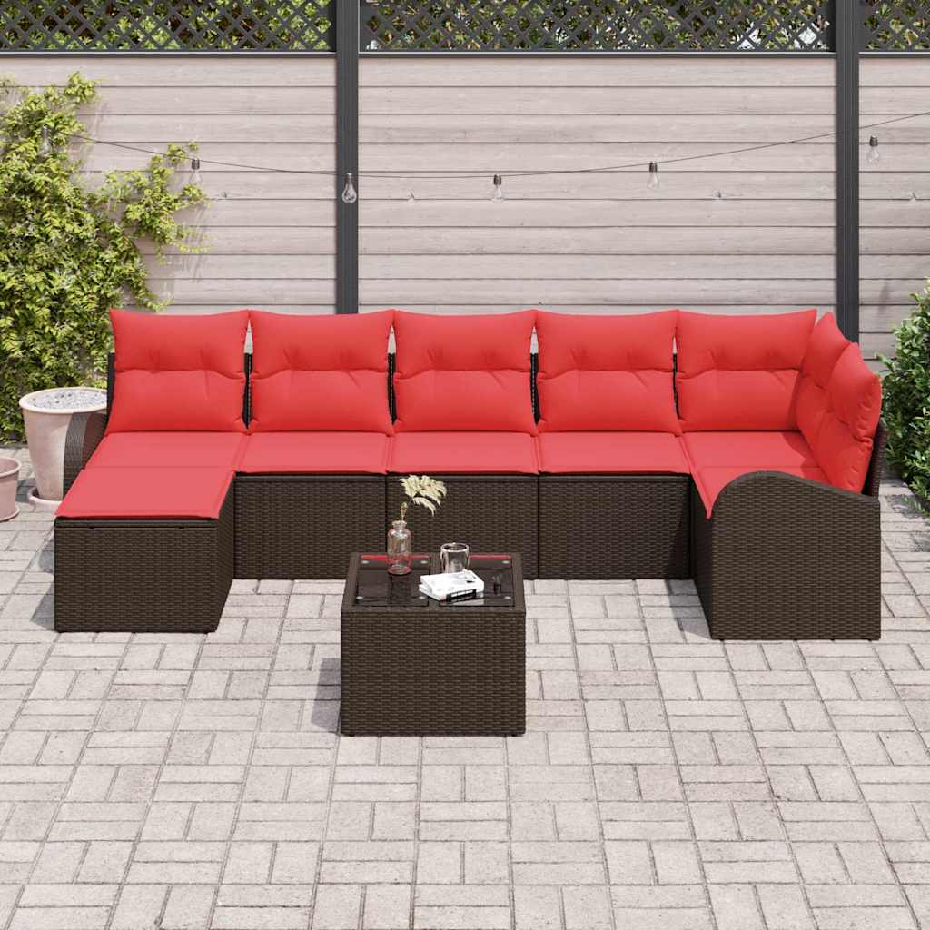 Σετ Καναπέ με μαξιλάρι 8 pcs Καφέ και Κόκκινο συνθετικό ρατάν - Pakobazaar