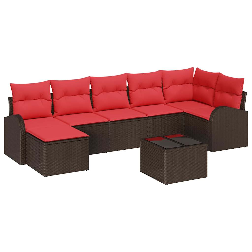 Σετ Καναπέ με μαξιλάρι 8 pcs Καφέ και Κόκκινο συνθετικό ρατάν - Pakobazaar