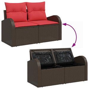 Σετ Καναπέ με μαξιλάρι 8 pcs Καφέ και Κόκκινο συνθετικό ρατάν - Pakobazaar