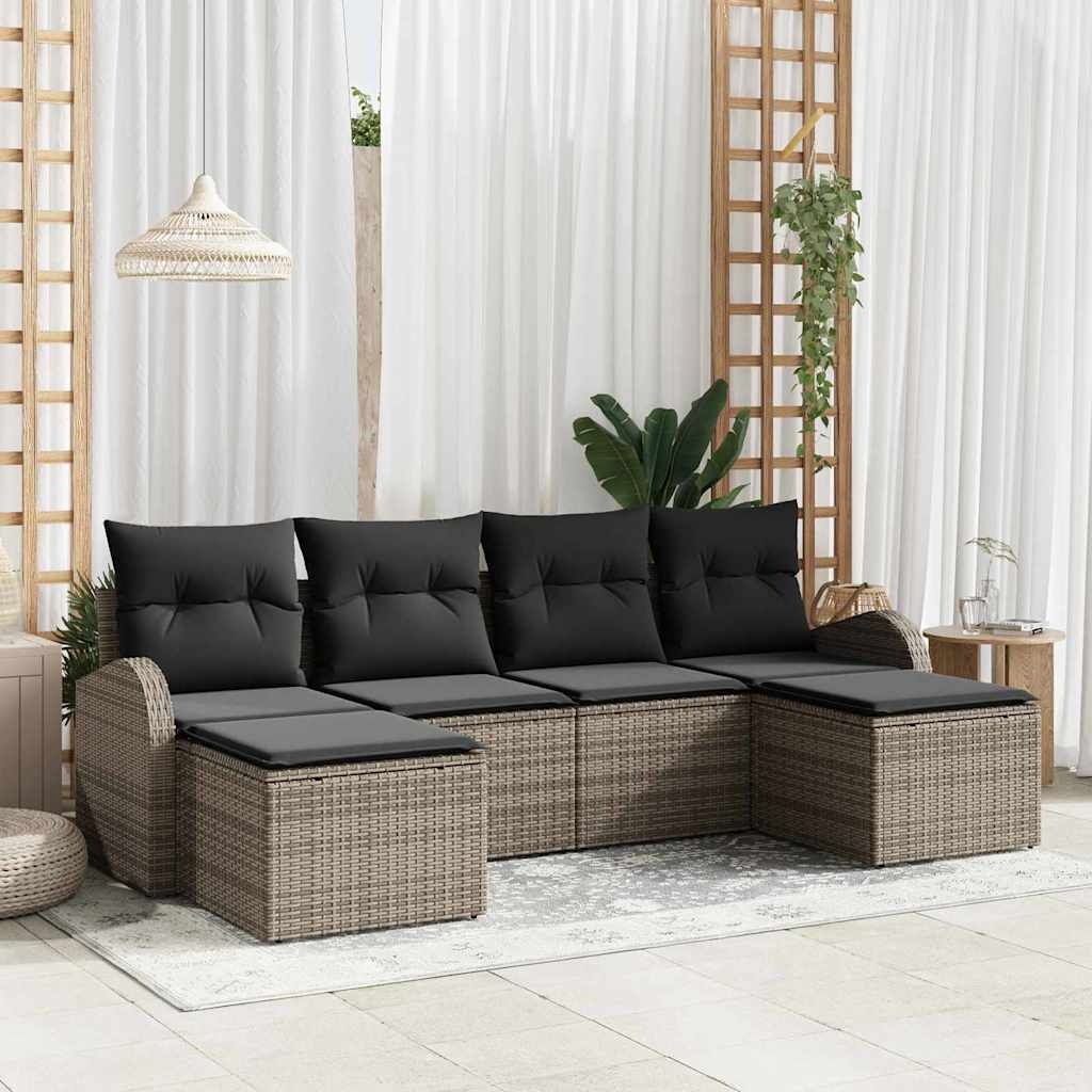 Σετ Καναπέ με μαξιλάρι με αποθήκευση 6 pcs Γκρι συνθετικό ρατάν