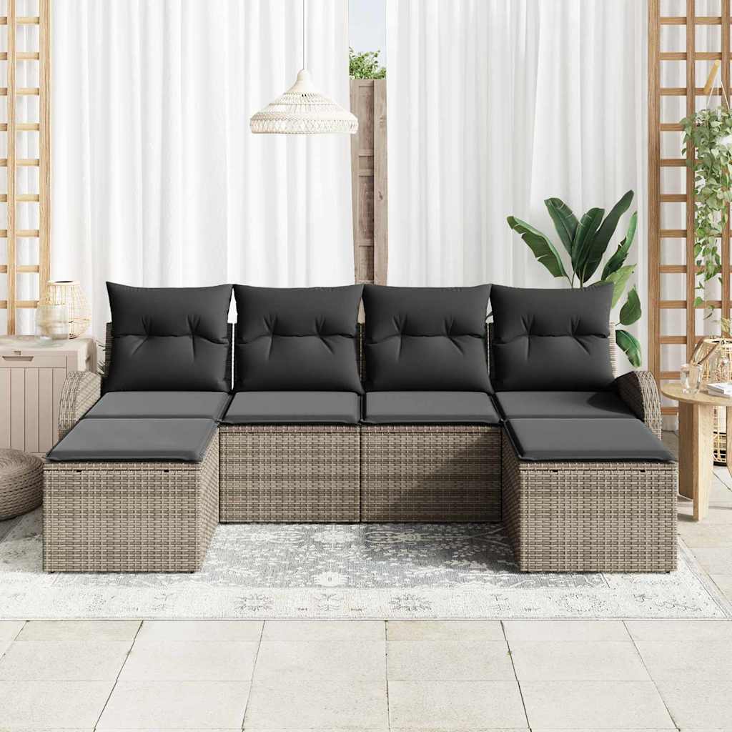 Σετ Καναπέ με μαξιλάρι με αποθήκευση 6 pcs Γκρι συνθετικό ρατάν