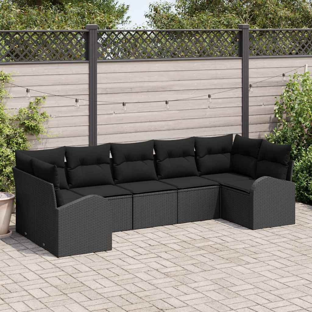 Σετ Καναπέ Κήπου με μαξιλάρι 7 pcs Μαύρο συνθετικό ρατάν - Pakobazaar