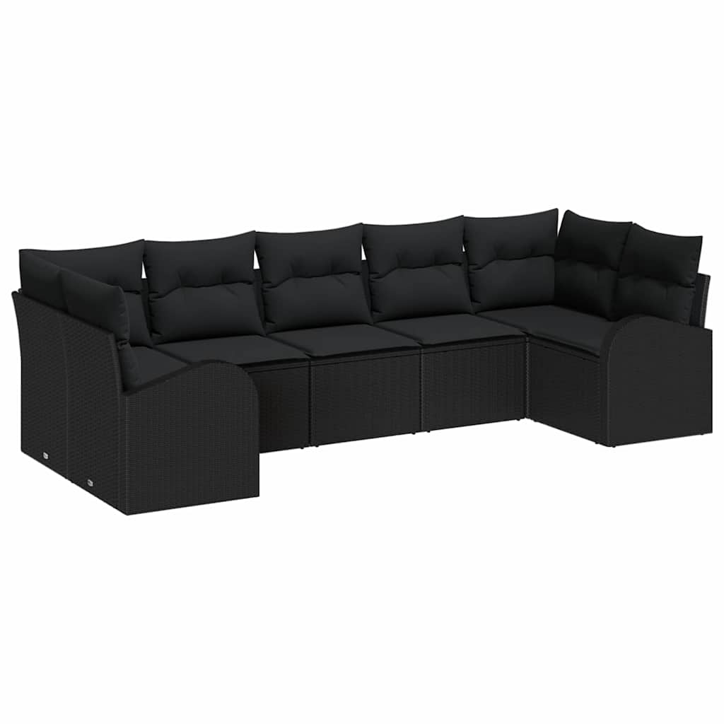 Σετ Καναπέ Κήπου με μαξιλάρι 7 pcs Μαύρο συνθετικό ρατάν - Pakobazaar