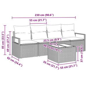 Σετ Καναπέ με μαξιλάρι 5 pcs Μπέζ και Κόκκινο συνθετικό ρατάν - Pakobazaar