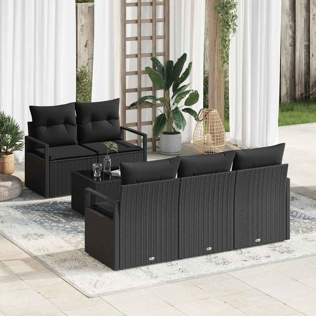 Σετ Καναπέ Κήπου με μαξιλάρι 6 pcs Μαύρο συνθετικό ρατάν