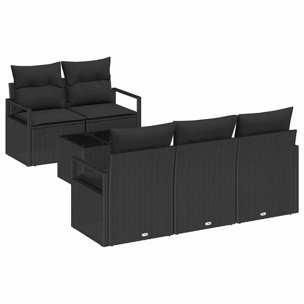 Σετ Καναπέ Κήπου με μαξιλάρι 6 pcs Μαύρο συνθετικό ρατάν