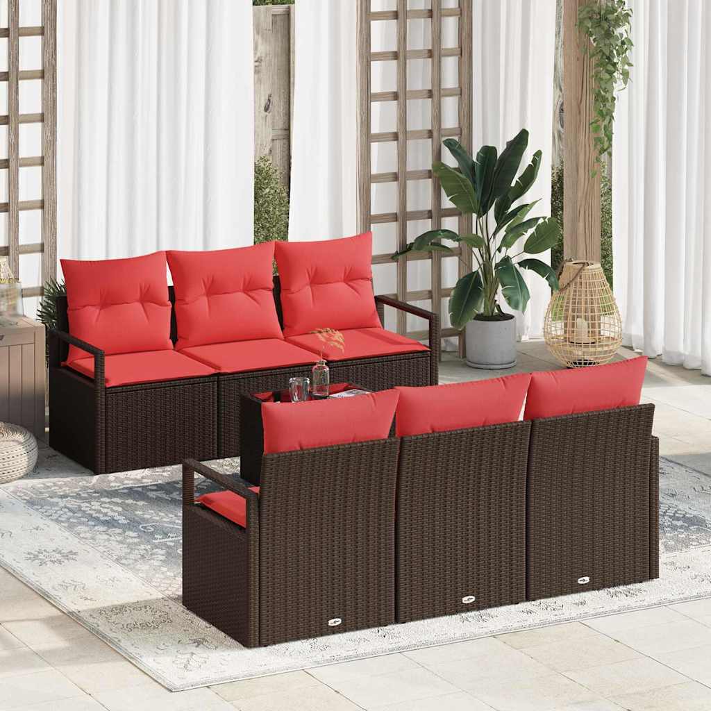 Σετ Καναπέ Κήπου 7 pcs Μπέζ και Κόκκινο συνθετικό ρατάν - Pakobazaar