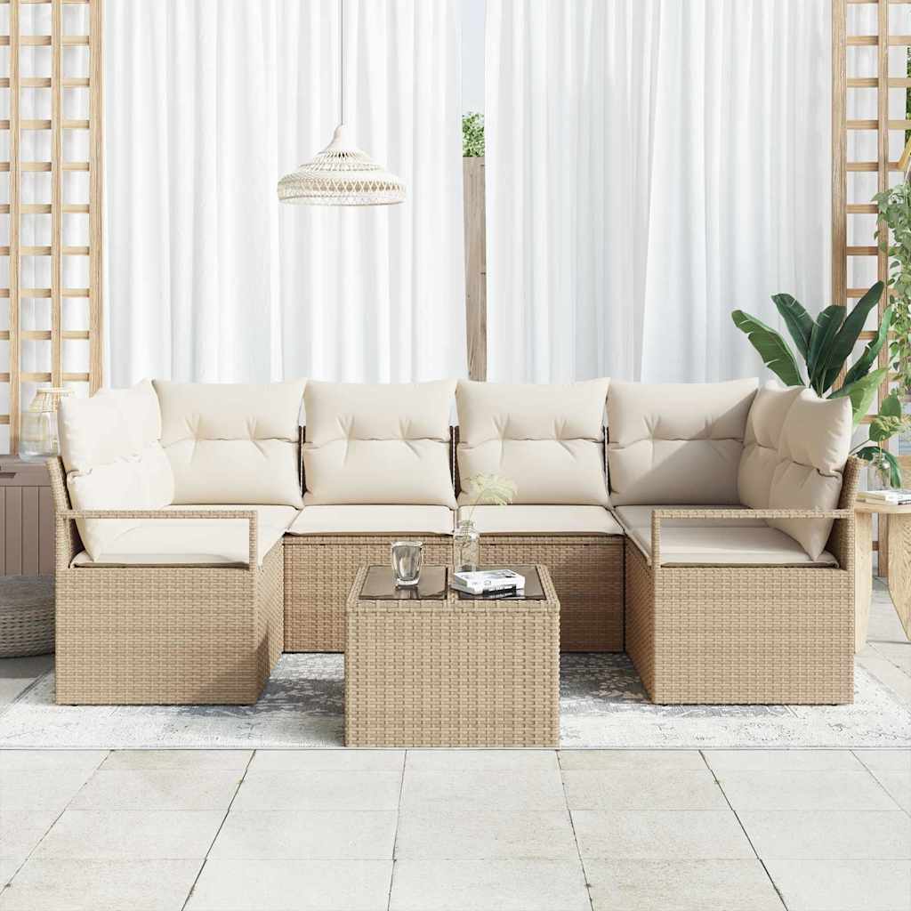 Σετ Καναπέ Κήπου με μαξιλάρι με αποθήκευση 7 pcs Μπεζ και Κρέμα