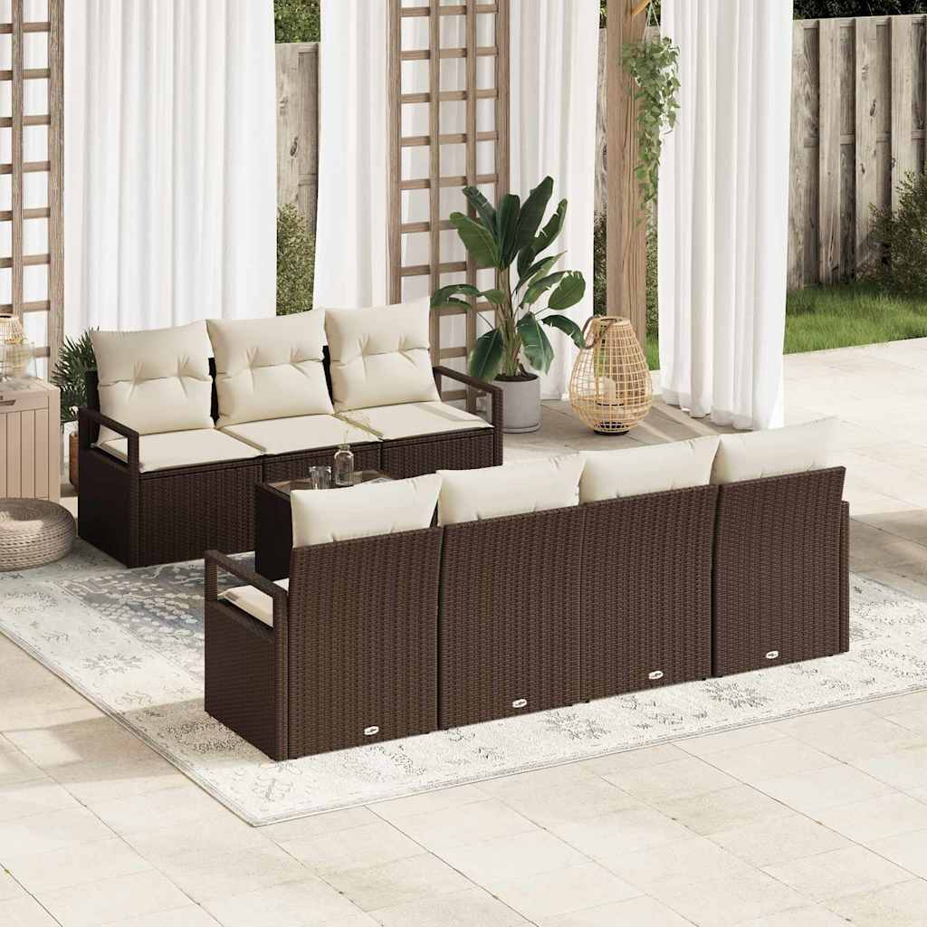 Σετ Καναπέ Κήπου 8 pcs Καφέ και Κρέμα συνθετικό ρατάν
