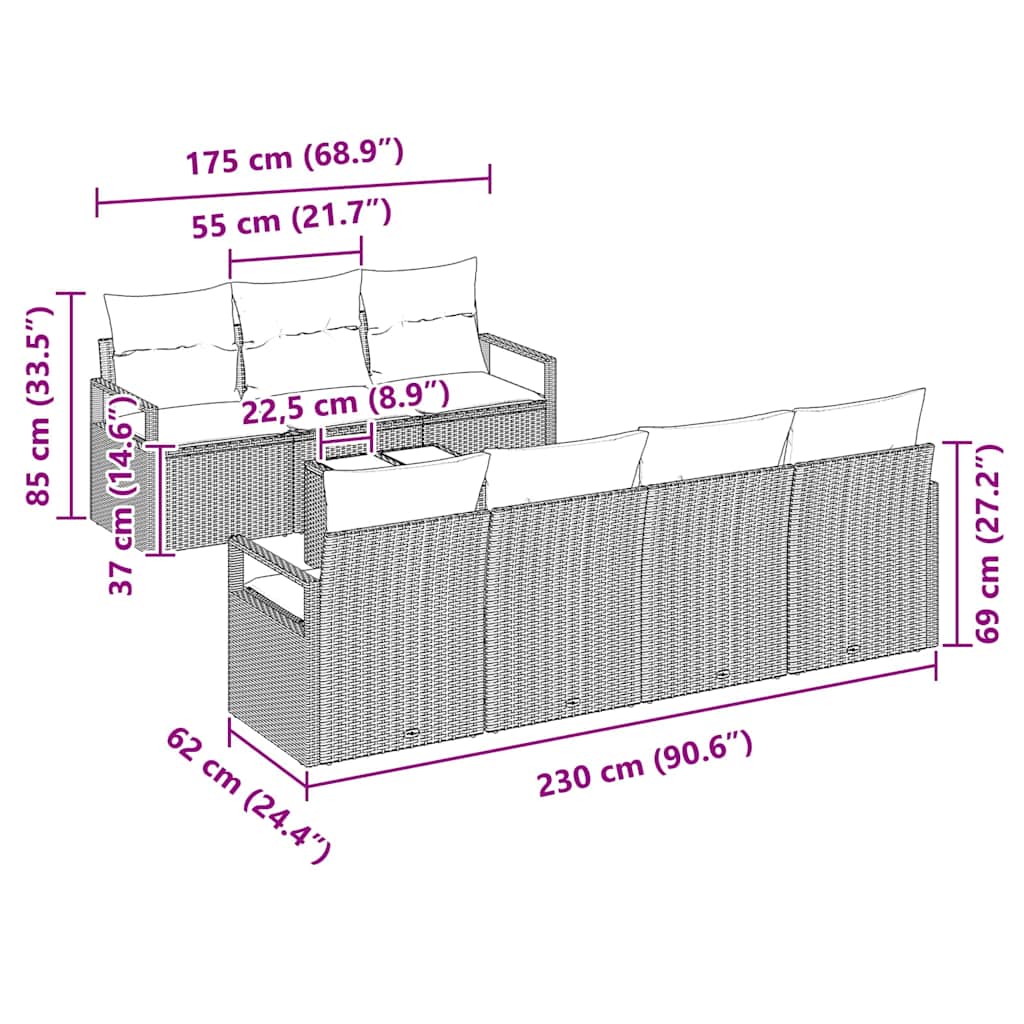 Σετ Καναπέ Κήπου με μαξιλάρι 8 pcs Μπεζ, Γκρι 55 x 55 x 37 εκ - Pakobazaar