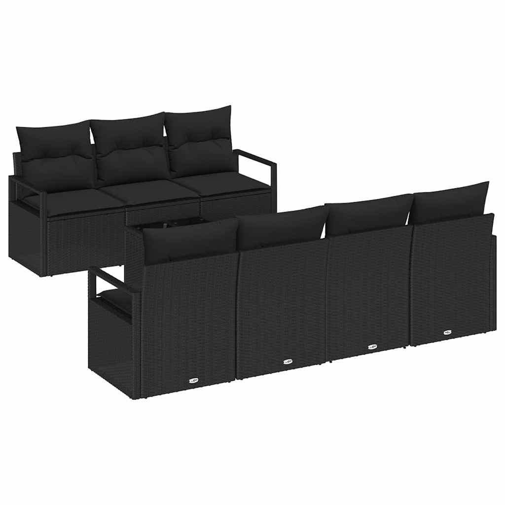 Σετ Καναπέ Κήπου 8 pcs Μαύρο Πολυεστέρας, Ρατάν και Γυαλί - Pakobazaar