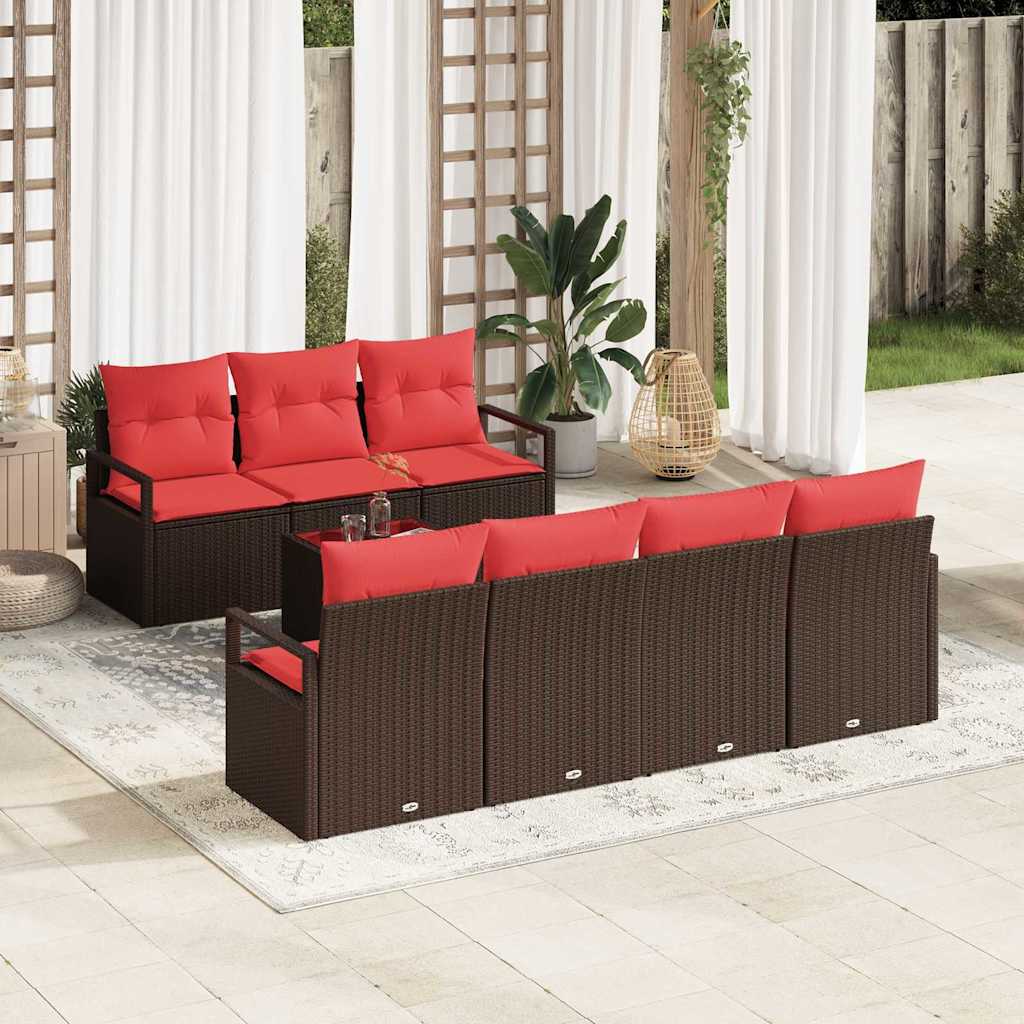 Σετ Καναπέ Κήπου 8 pcs Μπέζ και Κόκκινο συνθετικό ρατάν - Pakobazaar