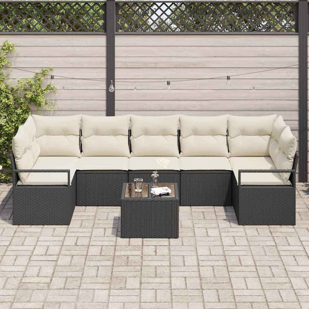Σετ Καναπέ Κήπου με μαξιλάρι με μαξιλάρι 8 pcs Μαύρο και Κρέμα