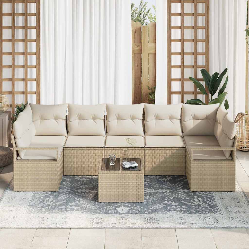 Σετ Καναπέ Κήπου με μαξιλάρι με αποθήκευση 8 pcs Μπεζ και Κρέμα