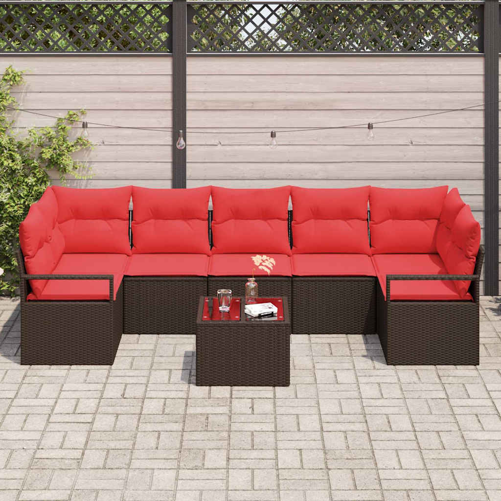 Σετ Καναπέ Κήπου 8 pcs Μπέζ και Κόκκινο συνθετικό ρατάν - Pakobazaar