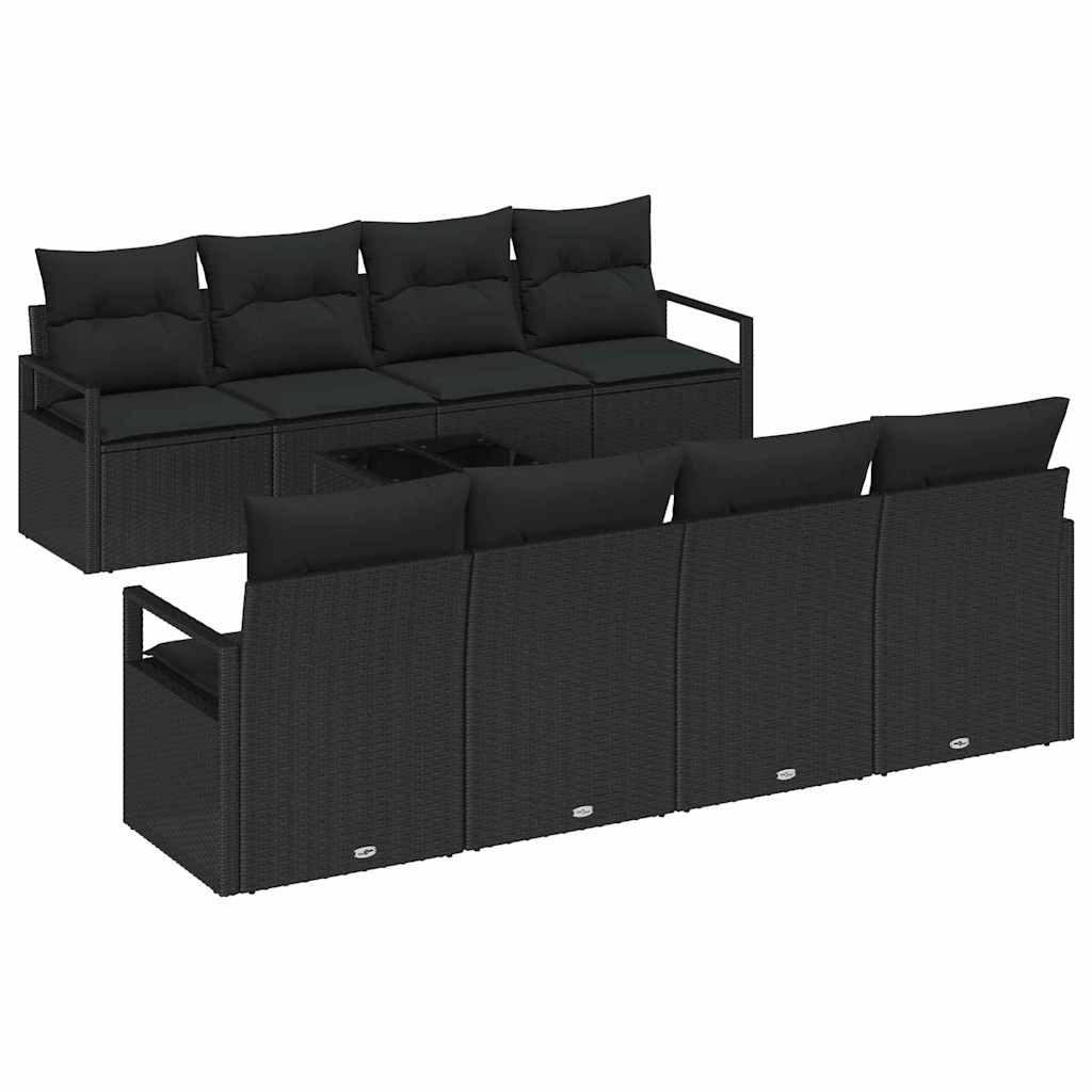 Σετ Καναπέ Κήπου με μαξιλάρι 9 pcs Μαύρο συνθετικό ρατάν - Pakobazaar