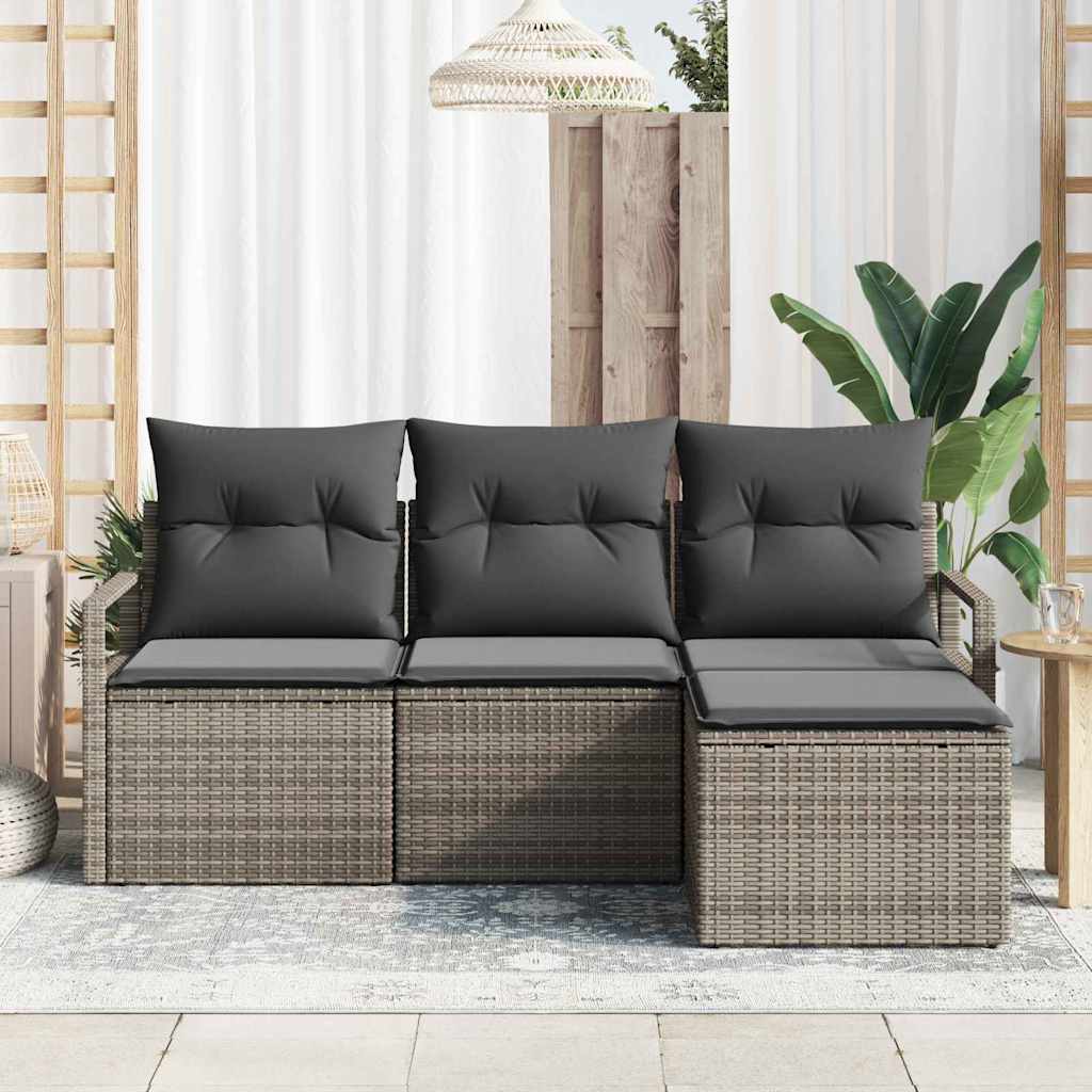 Σετ Καναπέ με μαξιλάρι με αποθήκευση 4 pcs Γκρι συνθετικό ρατάν
