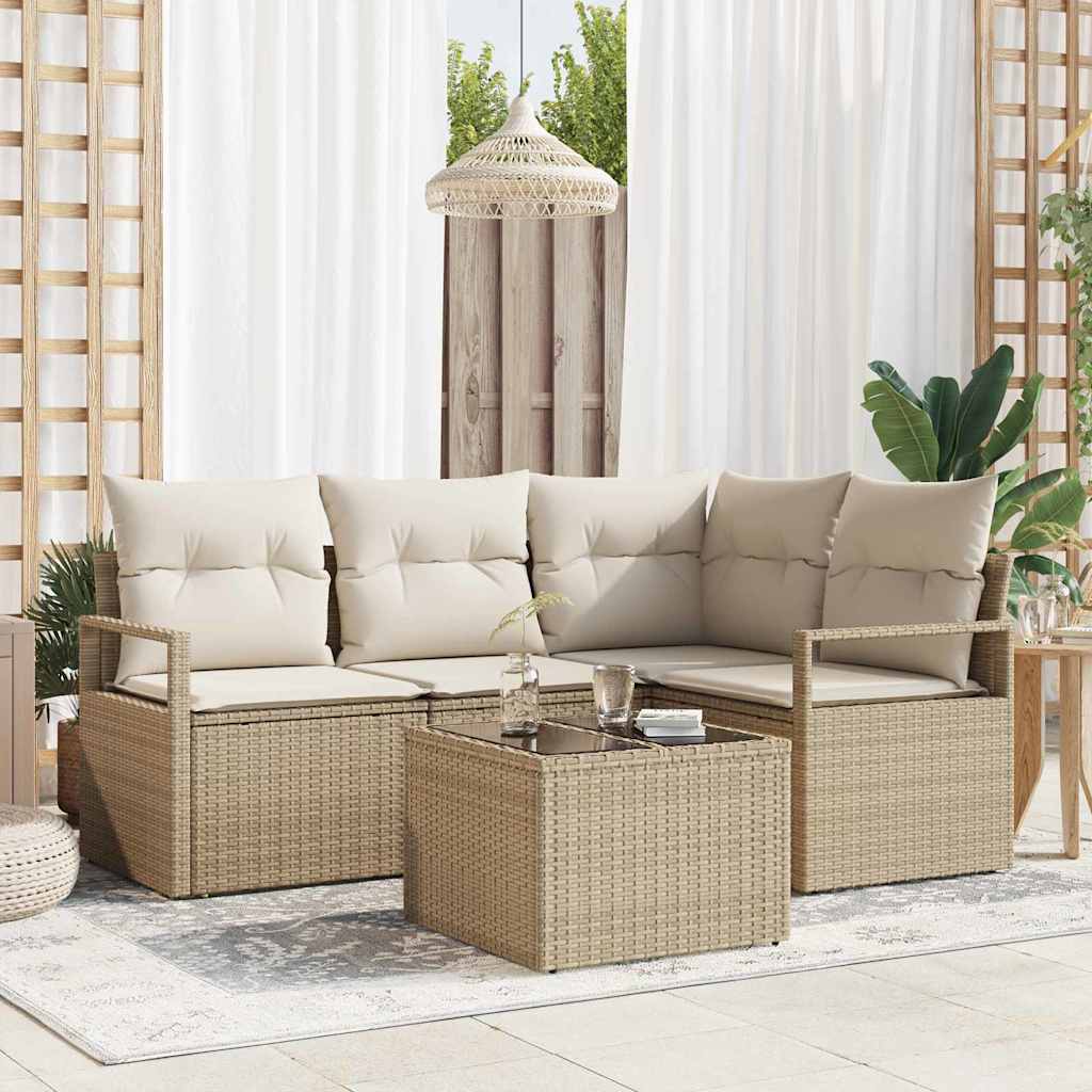 Σετ Καναπέ με μαξιλάρι 5 pcs Μπεζ και Κρέμα συνθετικό ρατάν