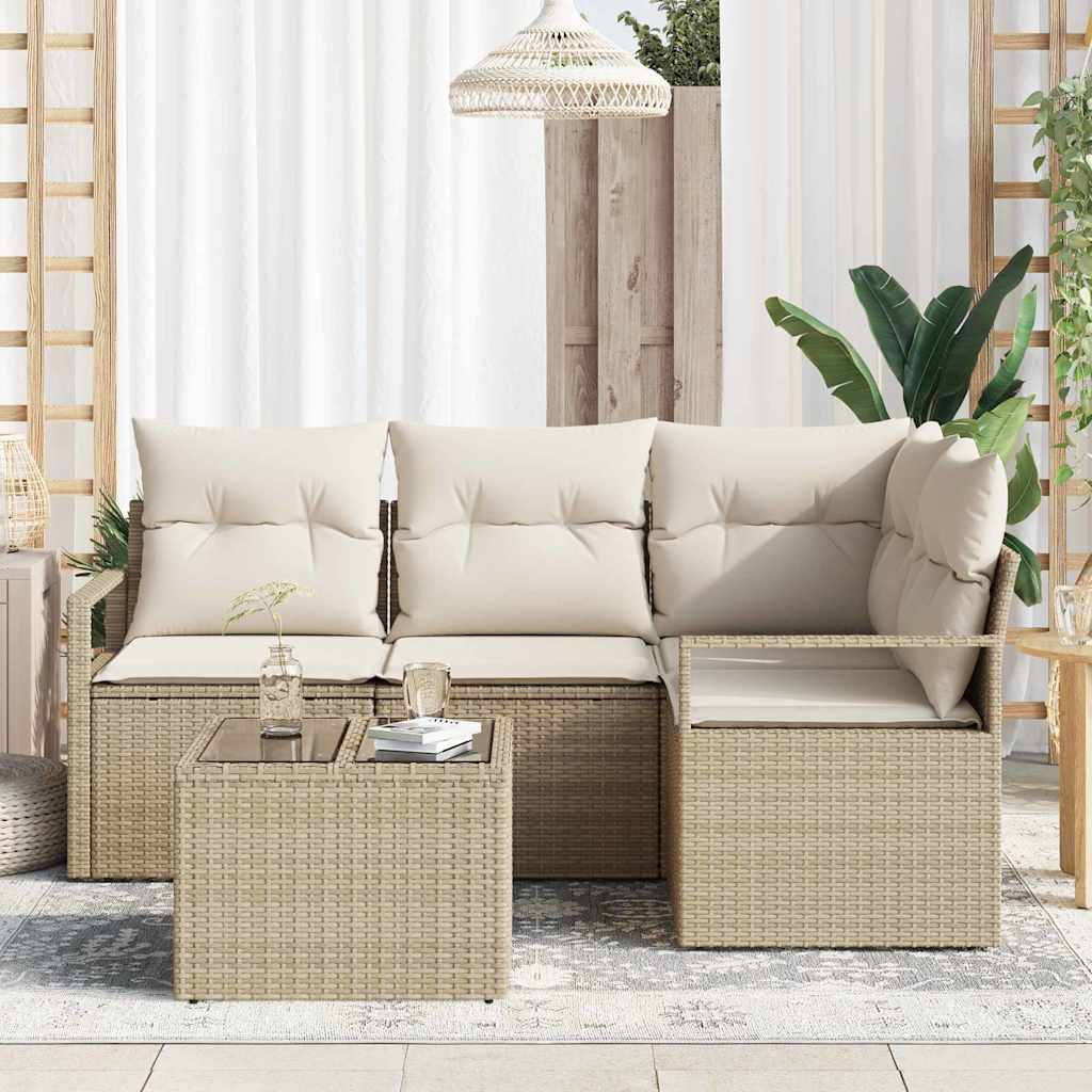 Σετ Καναπέ με μαξιλάρι 5 pcs Μπεζ και Κρέμα συνθετικό ρατάν