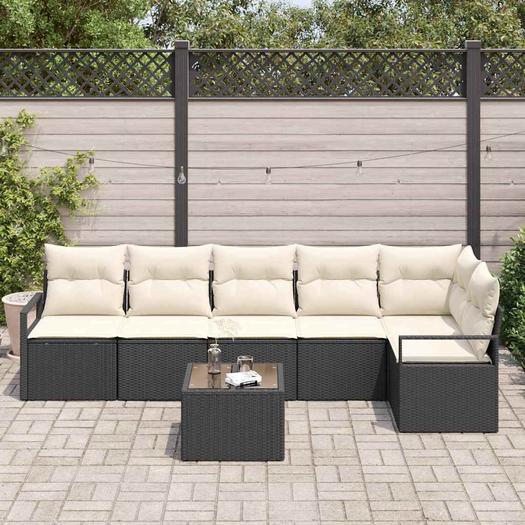 Σετ Καναπέ Κήπου 7 pcs Καφέ και Κρέμα συνθετικό ρατάν - Pakobazaar