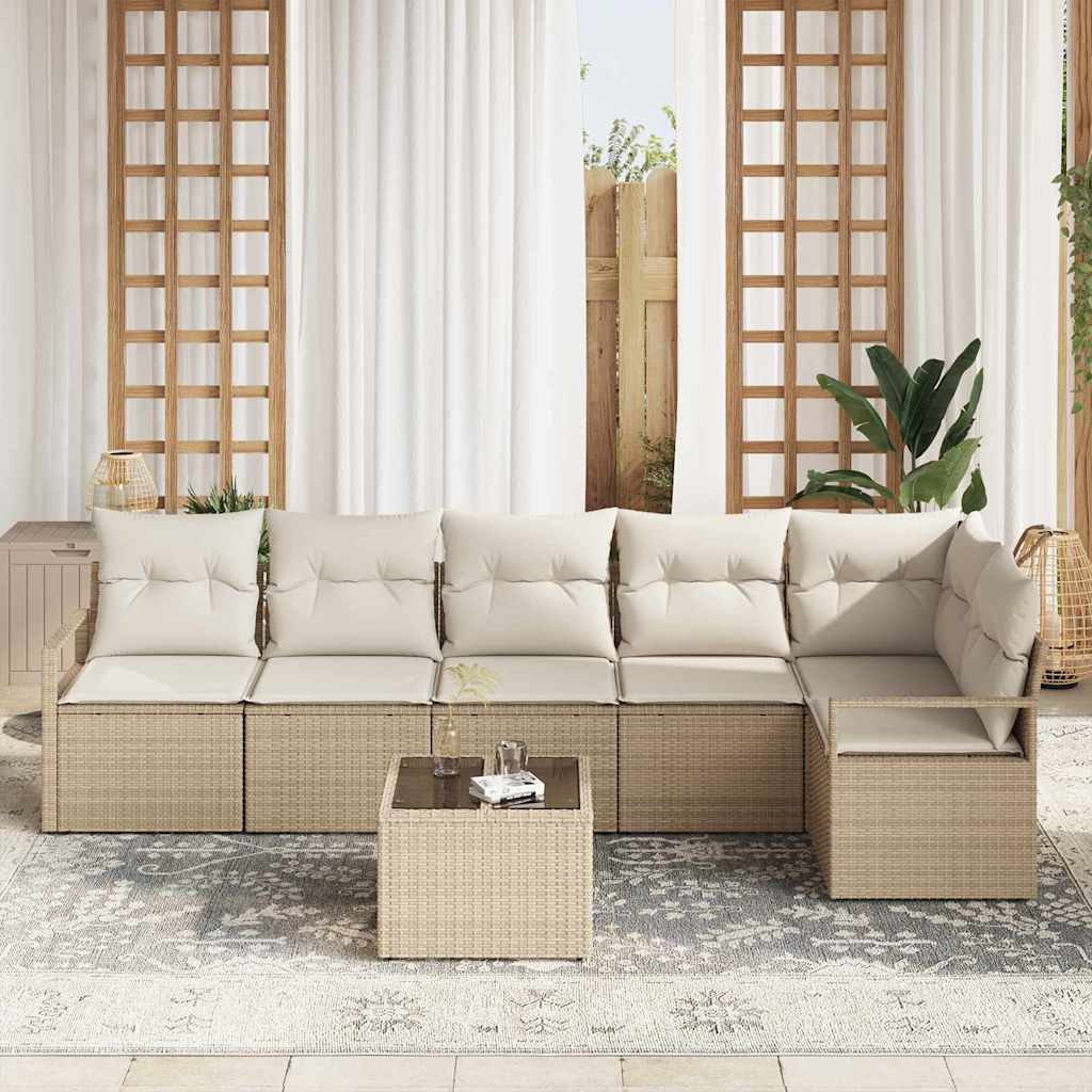 Σετ Καναπέ Κήπου 7 pcs Μπεζ και Κρέμα συνθετικό ρατάν