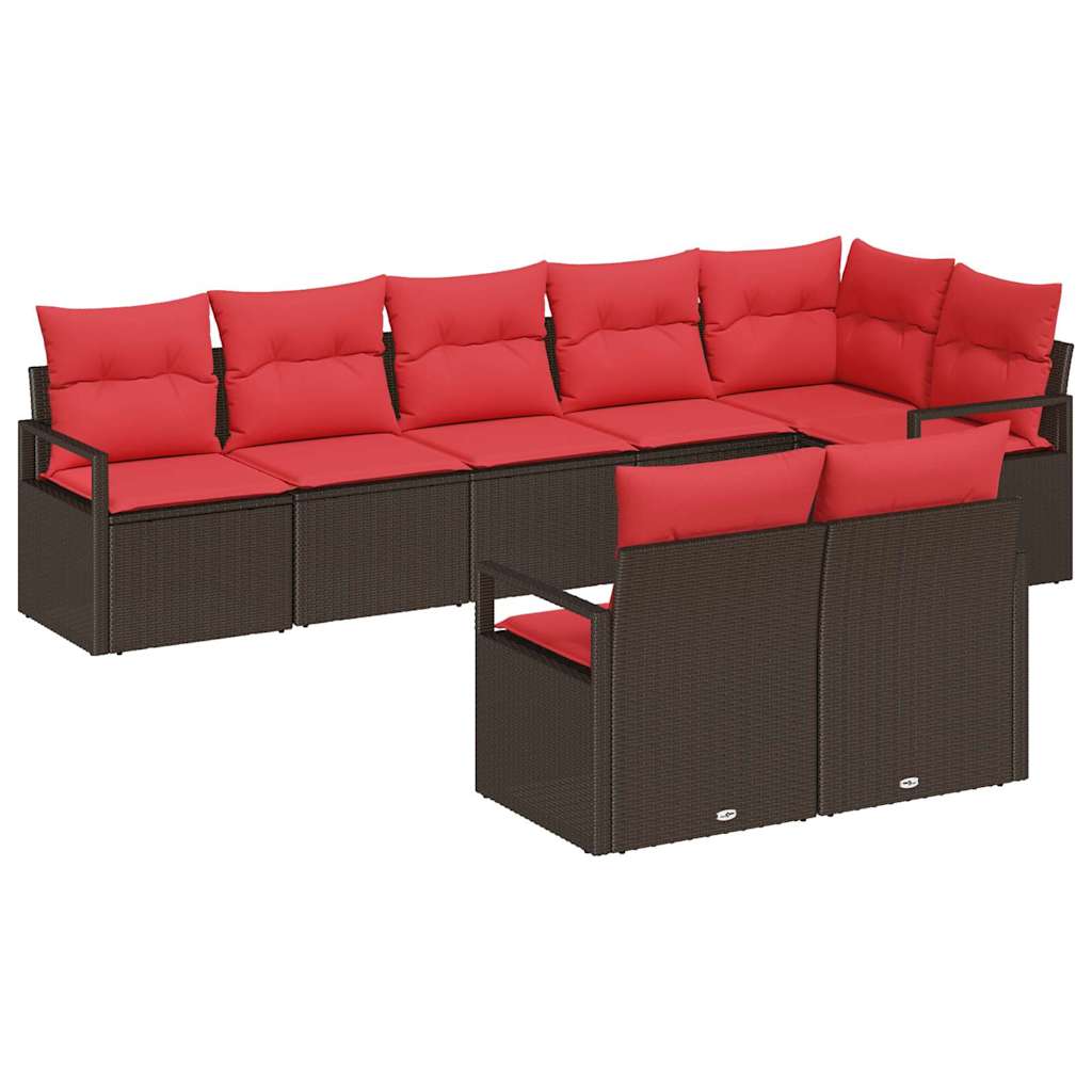 Σετ Καναπέ Κήπου 8 pcs Καφέ και Κόκκινο συνθετικό ρατάν - Pakobazaar