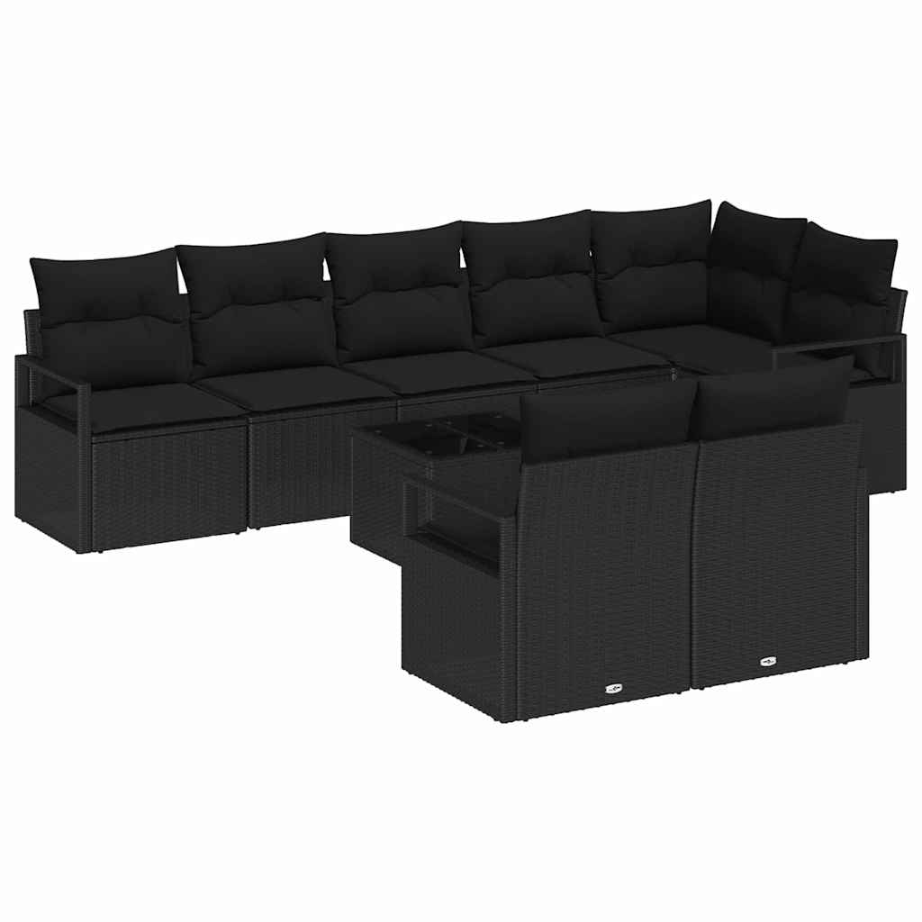 Σετ Καναπέ Κήπου με μαξιλάρι 9 pcs Μαύρο συνθετικό ρατάν
