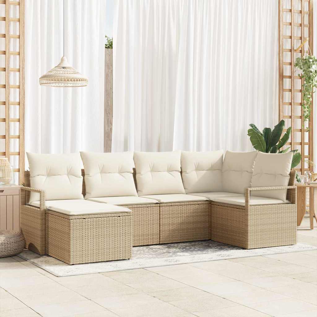 Σετ Καναπέ με μαξιλάρι 6 pcs Μπεζ και Κρέμα συνθετικό ρατάν