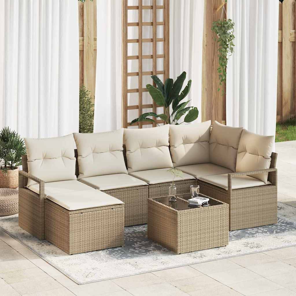 Σετ Καναπέ με μαξιλάρι 7 pcs Μπεζ και Κρέμα συνθετικό ρατάν