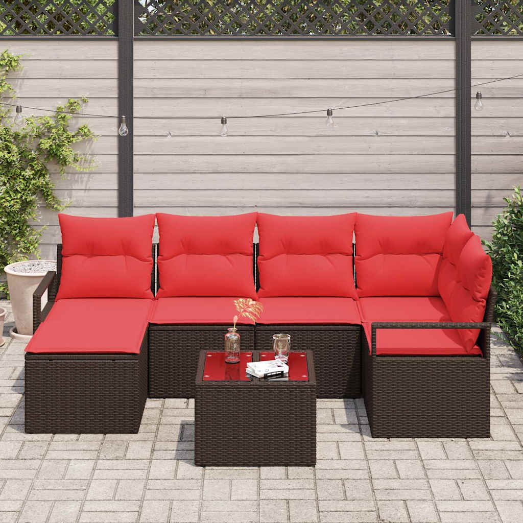 Σετ Καναπέ με μαξιλάρι 7 pcs Καφέ και Κόκκινο συνθετικό ρατάν - Pakobazaar