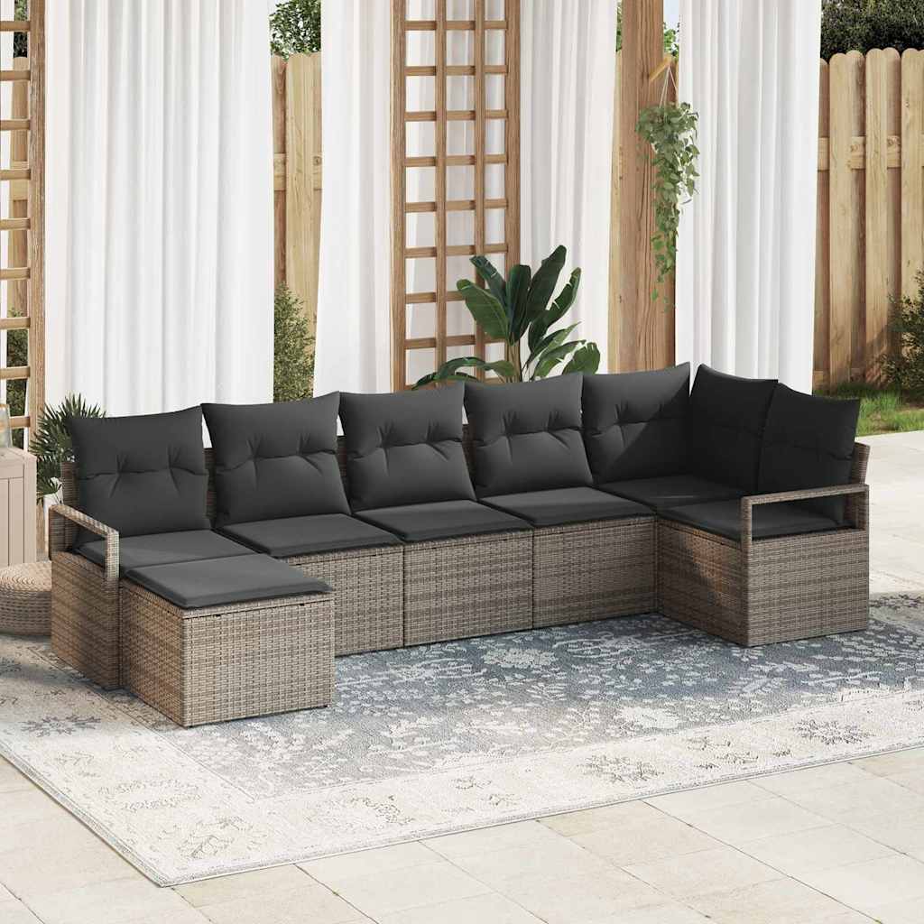 Σετ Καναπέ με μαξιλάρι με αποθήκευση 7 pcs Γκρι συνθετικό ρατάν