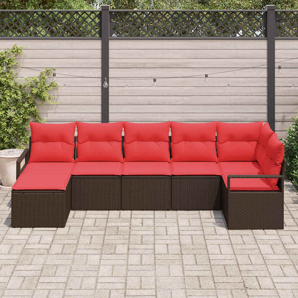 Σετ Καναπέ με μαξιλάρι 7 pcs Καφέ και Κόκκινο συνθετικό ρατάν - Pakobazaar