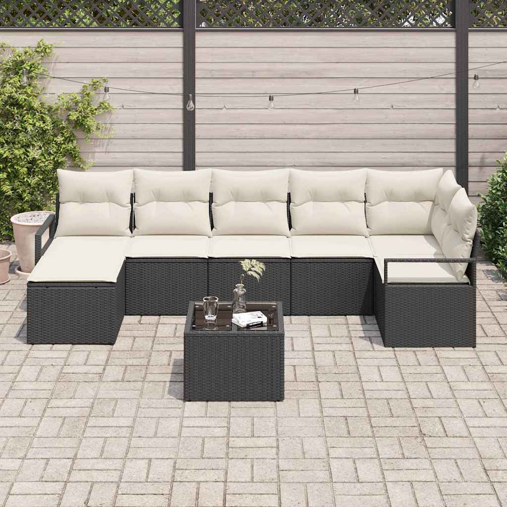Σετ Καναπέ με μαξιλάρι 8 pcs Καφέ και Κρέμα συνθετικό ρατάν