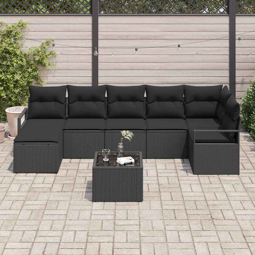 Σετ Καναπέ με μαξιλάρι 8 pcs Μαύρο συνθετικό ρατάν - Pakobazaar