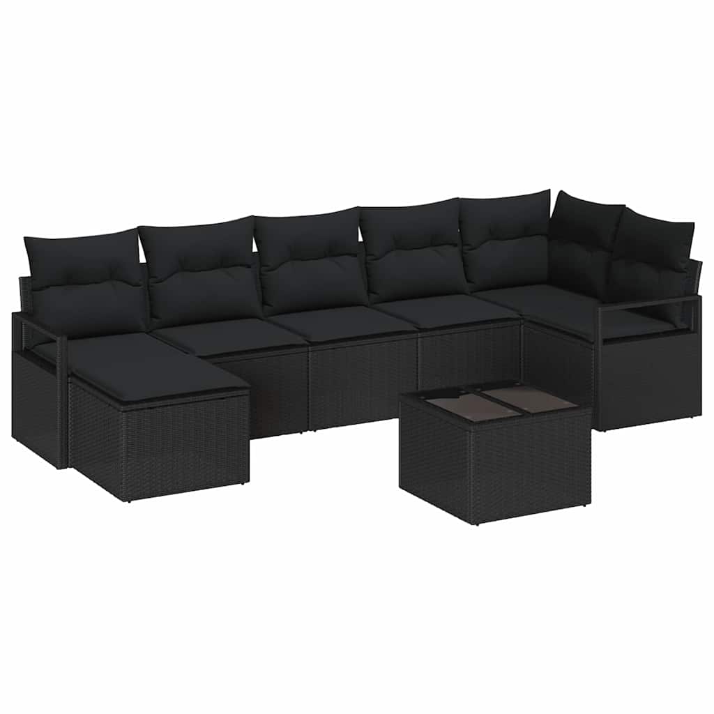 Σετ Καναπέ με μαξιλάρι 8 pcs Μαύρο συνθετικό ρατάν - Pakobazaar