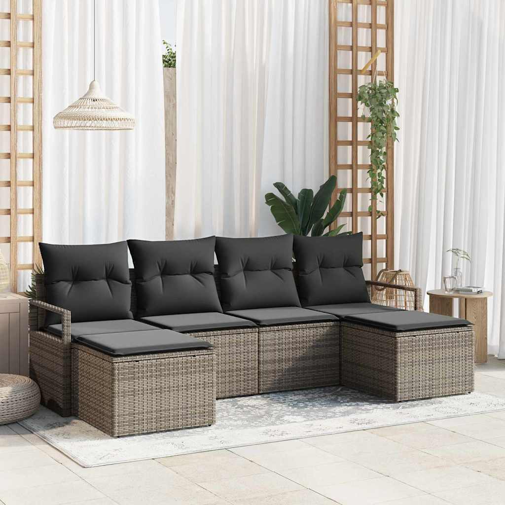 Σετ Καναπέ με μαξιλάρι με αποθήκευση 6 pcs Γκρι συνθετικό ρατάν