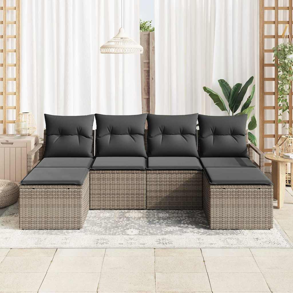 Σετ Καναπέ με μαξιλάρι με αποθήκευση 6 pcs Γκρι συνθετικό ρατάν
