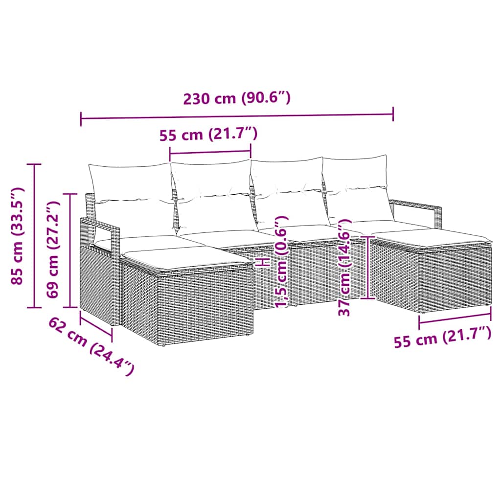 Σετ Καναπέ με μαξιλάρι 6 pcs Μπεζ και Κρέμα συνθετικό ρατάν