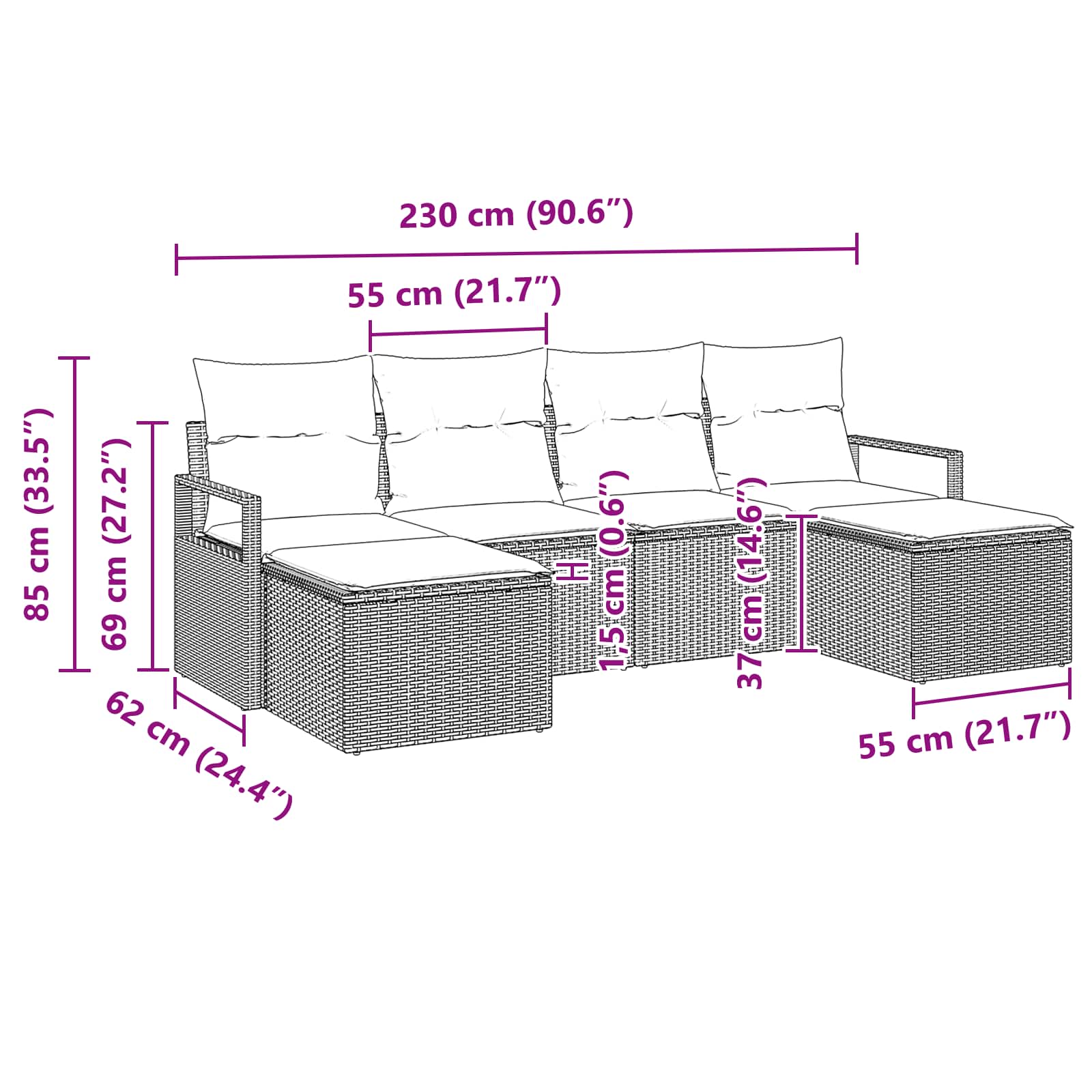 Σετ Καναπέ με μαξιλάρι 6 pcs Καφέ και Κόκκινο συνθετικό ρατάν - Pakobazaar
