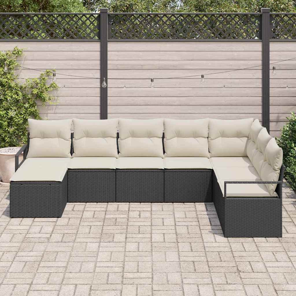 Σετ Καναπέ με μαξιλάρι 8 pcs Μαύρο και Κρέμα συνθετικό ρατάν - Pakobazaar