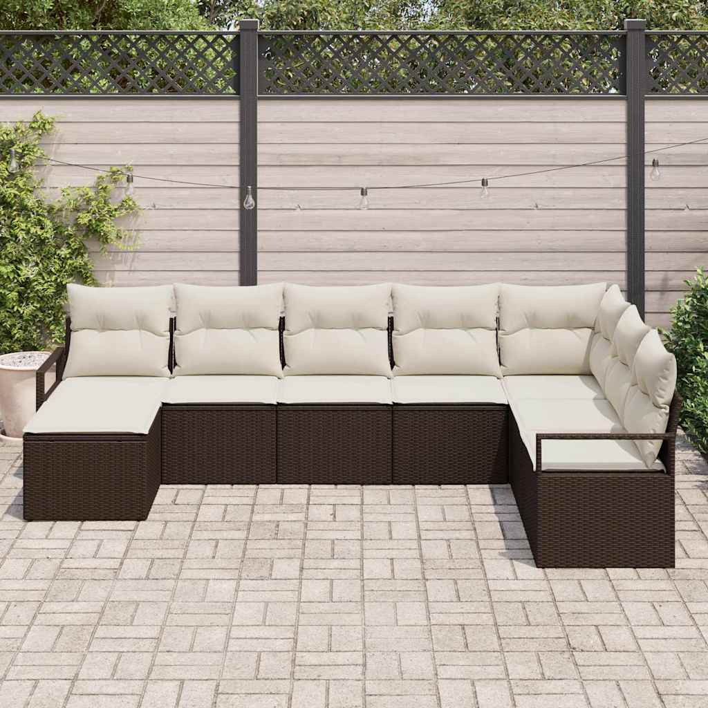 Σετ Καναπέ με μαξιλάρι 8 pcs Καφέ και Κρέμα συνθετικό ρατάν - Pakobazaar