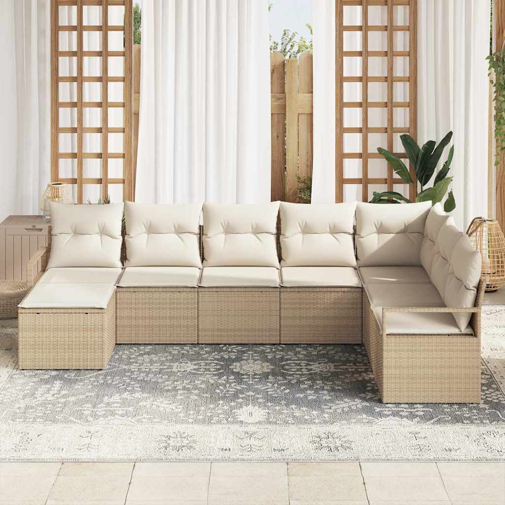 Σετ Καναπέ με μαξιλάρι 8 pcs Μπεζ και Κρέμα συνθετικό ρατάν