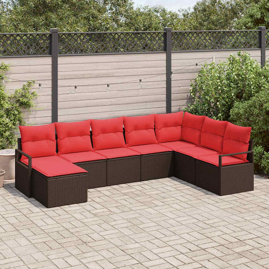 Σετ Καναπέ με μαξιλάρι 8 pcs Καφέ και Κόκκινο συνθετικό ρατάν - Pakobazaar