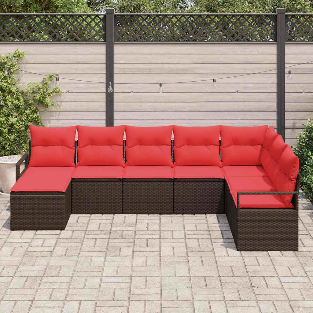 Σετ Καναπέ με μαξιλάρι 8 pcs Καφέ και Κόκκινο συνθετικό ρατάν - Pakobazaar