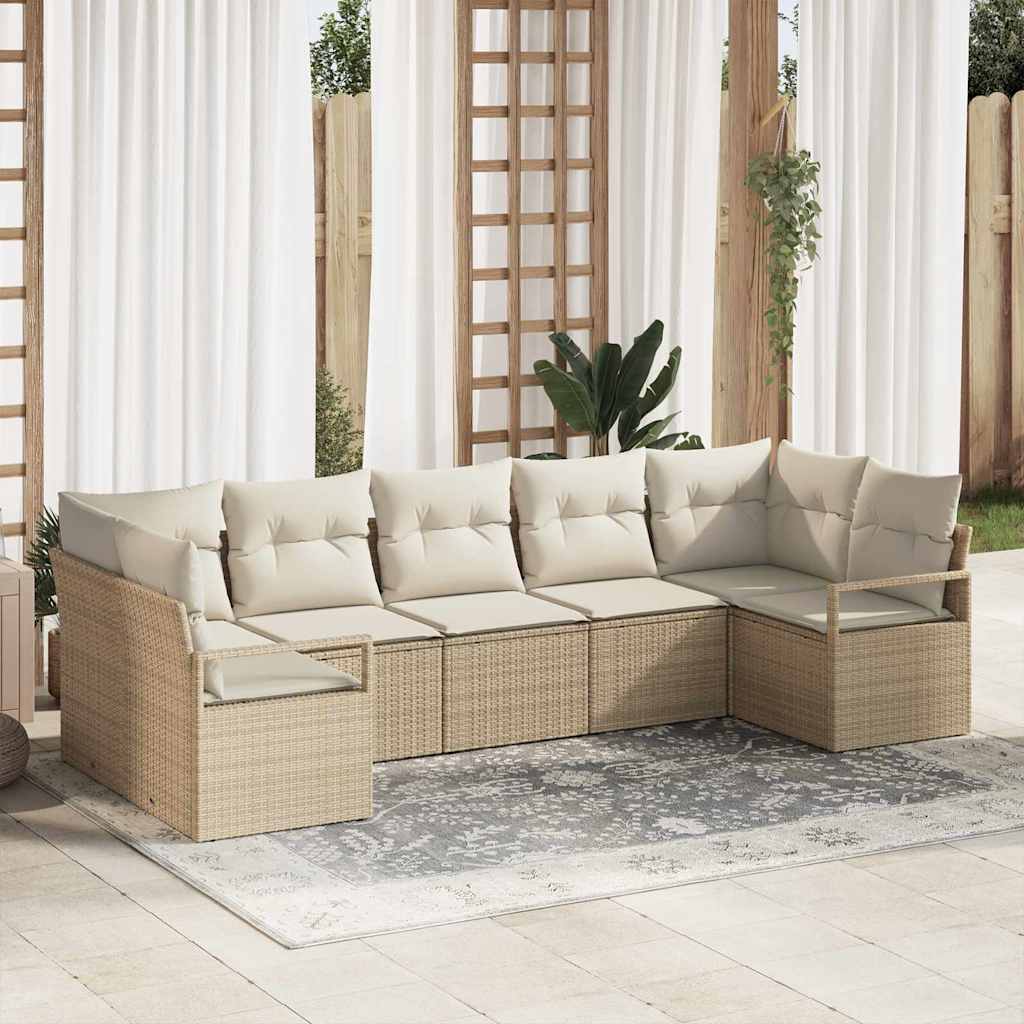 Σετ Καναπέ Κήπου 7 pcs Μπεζ και Λευκό συνθετικό ρατάν