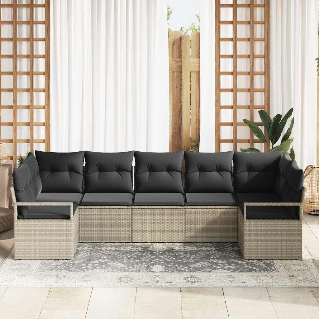 Σετ Καναπέ Κήπου με μαξιλάρι 7 pcs Ανοιχτό γκρι συνθετικό ρατάν